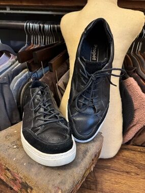 Propet Black Leather Lace-Up Sneakers with White Sole